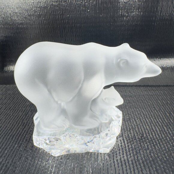 Vintage Goebel Clear Frosted Crystal Polar Bear Cub Figurine on Clear Ice Figure - Picture 1 of 9